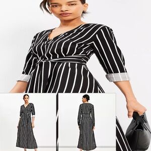 LOFT Striped Tie Waist Midi Dress  size 4